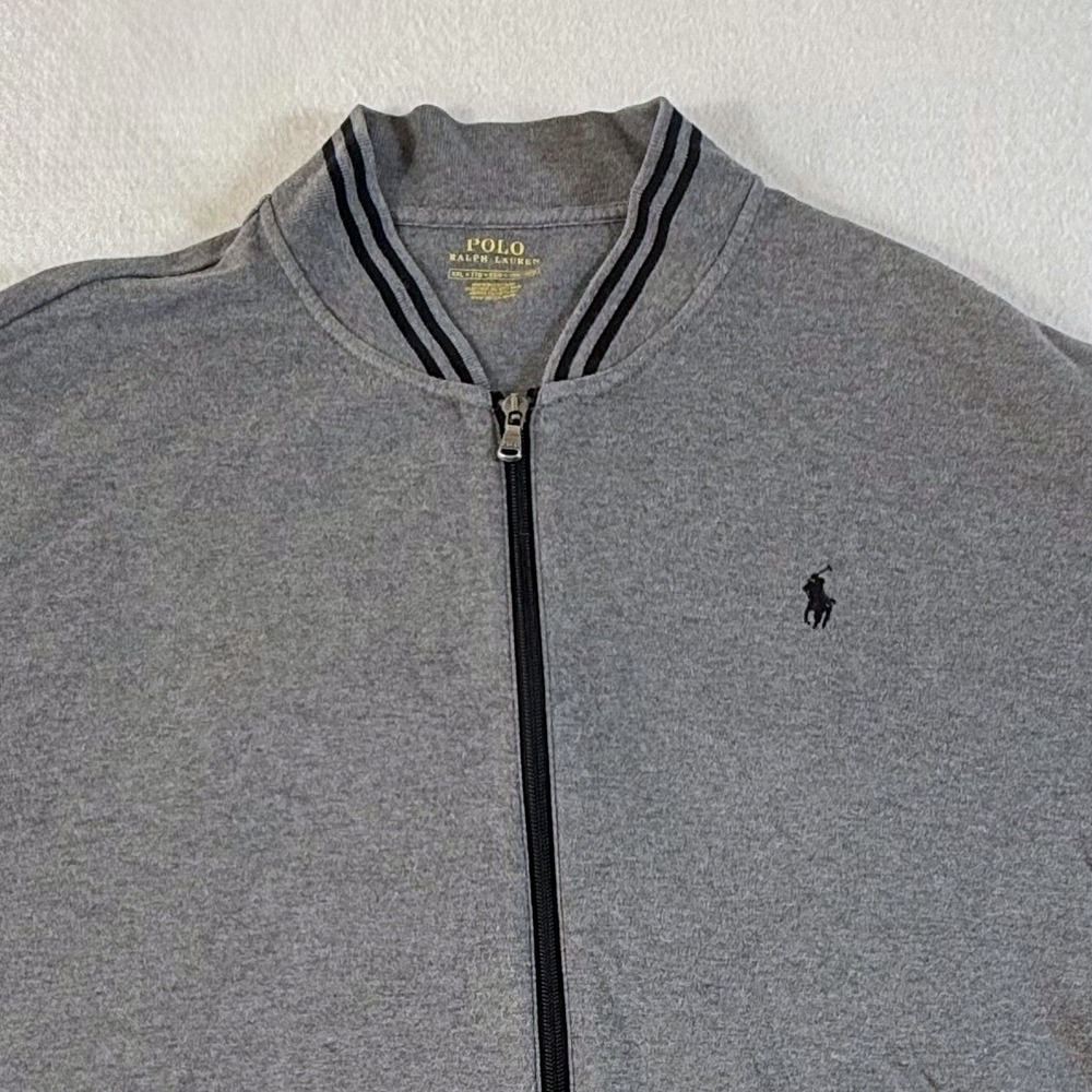 Polo Ralph Lauren Track Jacket Mens 2XL Full Zip Ribbed Trim Gray Cardigan